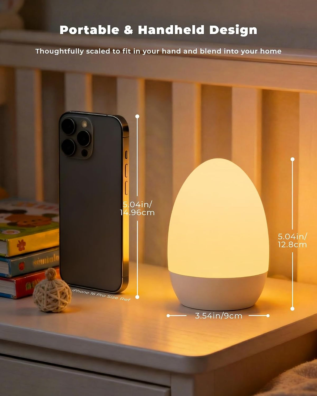 WelcometoFULNIX Egg Light for Nursery, Eye-Caring Touch Control Rechargeable Baby Night Light with 17 Color Modes, Dimmable Night Feeding E…