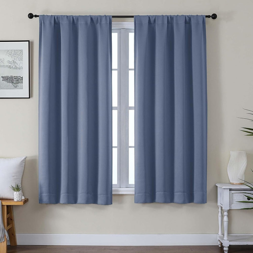Gwine Blackout Curtains for Living Room 63 Inch Long, Thermal Insulated Window Treatment Black Out Curtains for Bedroom Decor with Rod…