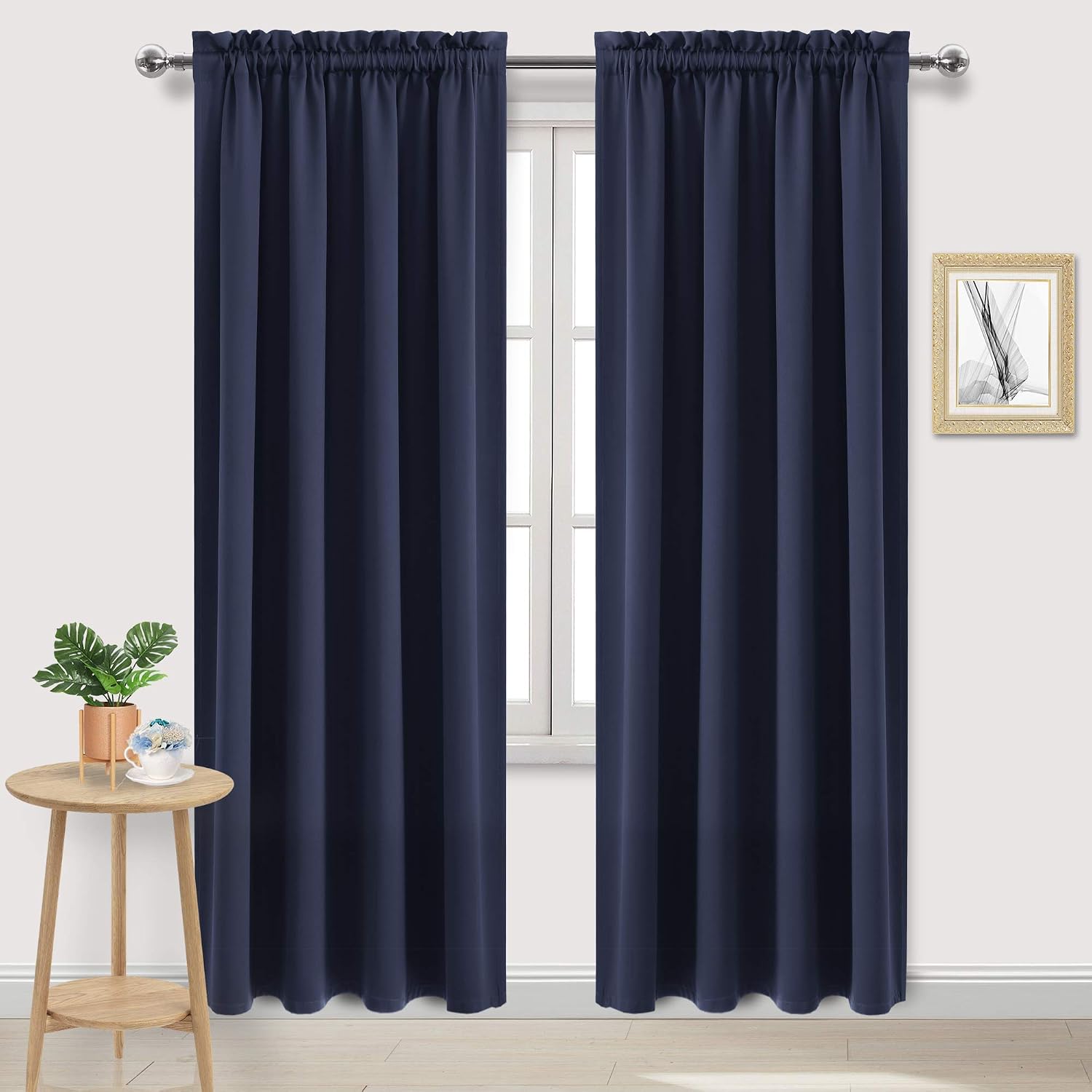 Dwcn Blackout Curtains Room Darkening Thermal Insulated Bedroom Curtains Window Curtain Panels, 52 x 84 inches Long, Set of 2 Navy Rod Pock…