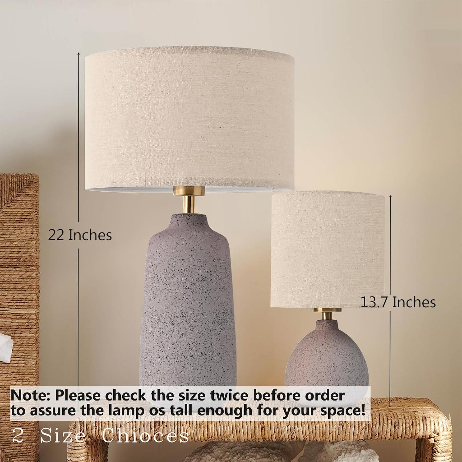 BrightWe Earth Brown Ceramic Table Lamp Set of 2 Tall 22in Lamps for Living Room End Table Bedroom Farmhouse Rustic Lamp Set Bedside…
