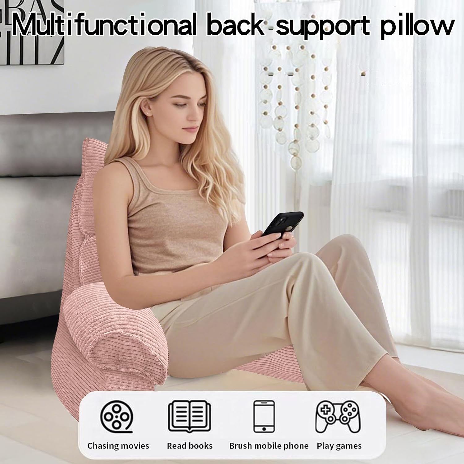 RRPAHWTV Reading Pillow for Bed with High Arm Rests, Back Support Pillow for Sitting Up in Bed with Shredded Memory Foam for Reading, TV…