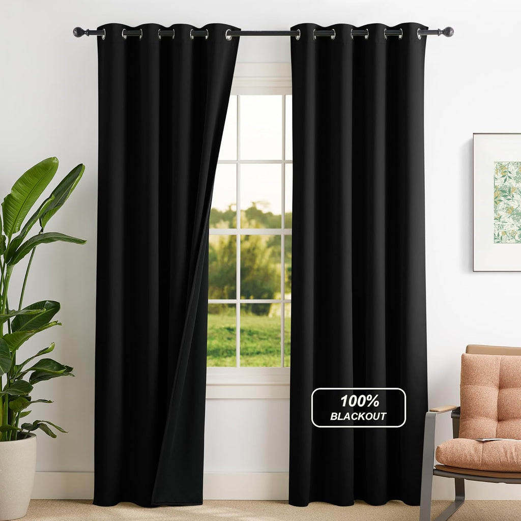 NICETOWN 100% Blackout Curtains for Bedroom, Room Darkening Plylux Black Curtains 84 Inch Long Thermal Insulated Grommet Window Drapes…