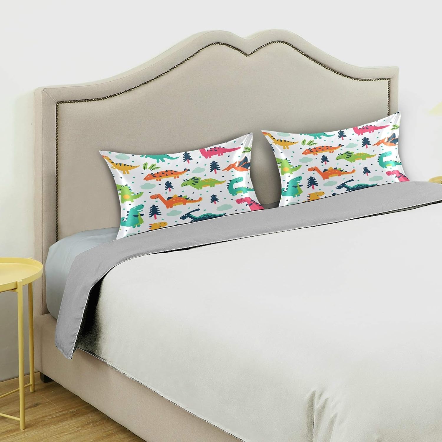 Blueangle Funny Cartoon Dinosaur Satin Pillowcase for Hair and Skin Silk Pillowcase, Queen Size(20x30 inches) - Satin Pillow Covers with…