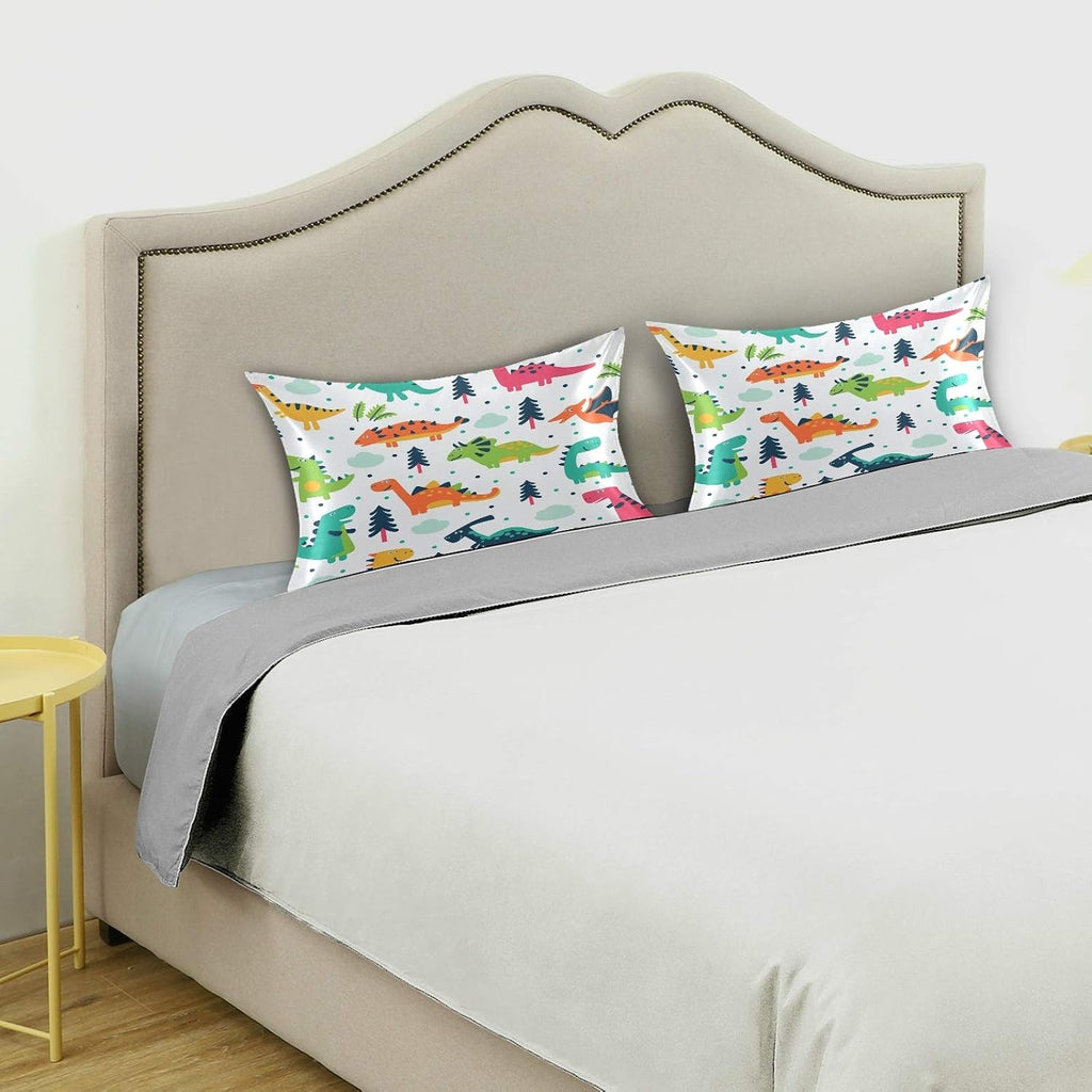 Blueangle Funny Cartoon Dinosaur Satin Pillowcase for Hair and Skin Silk Pillowcase, Standard Size(20x26 inches) - Satin Pillow Covers…