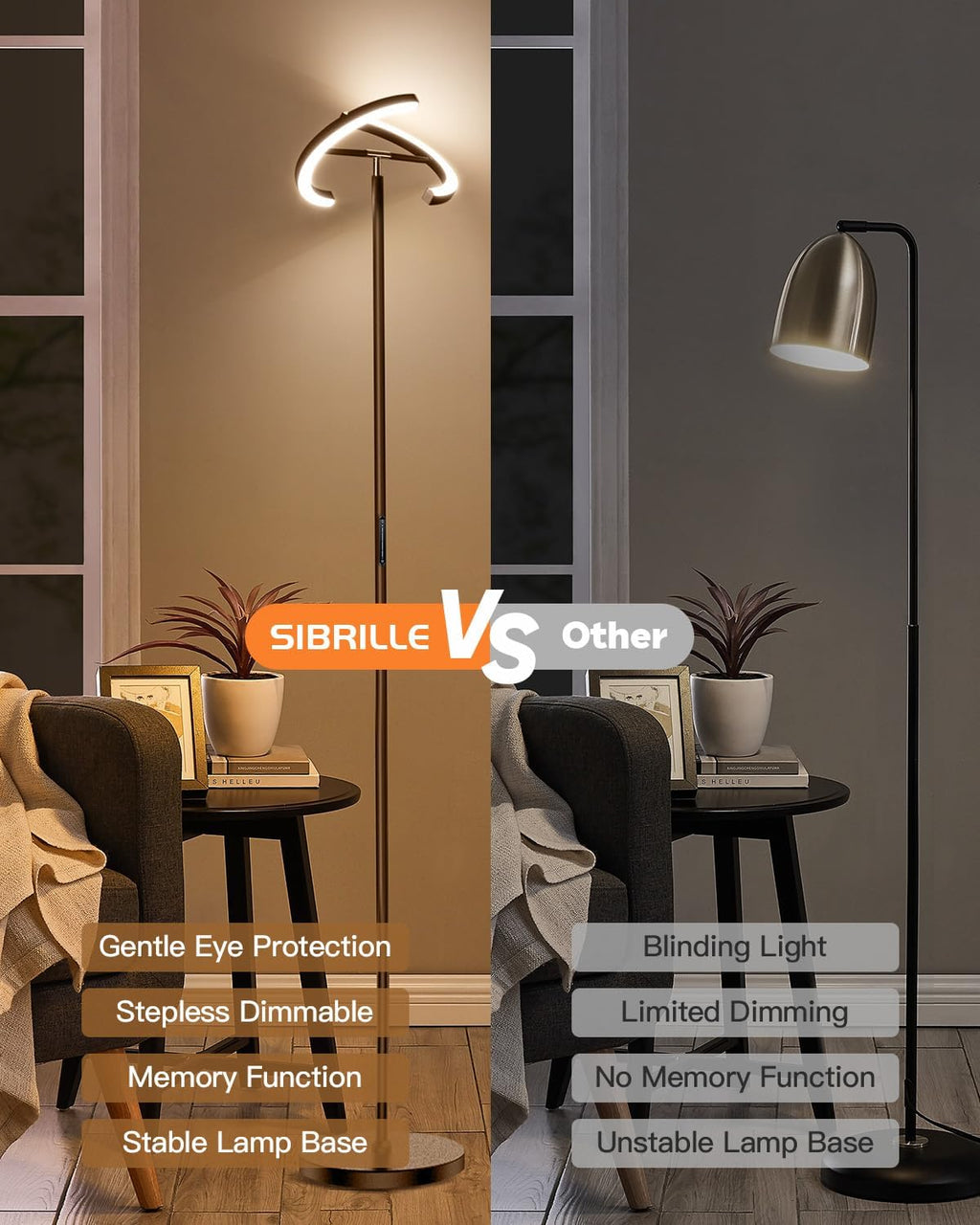 SIBRILLE Brown Floor Lamp, Modern Stepless Dimmable Standing Lamp with Remote Control, 22W 3000-6000K LED Rotatable Floor Light Uplighter…