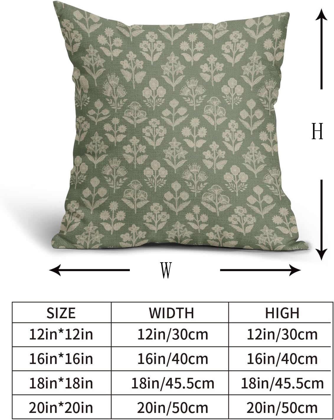 Sage Green Floral Pillow Covers 22x22 Inch Set of 2, Vintage Flower Block Print Pattern Decorative Throw Pillowcases Outdoor Farmhouse…