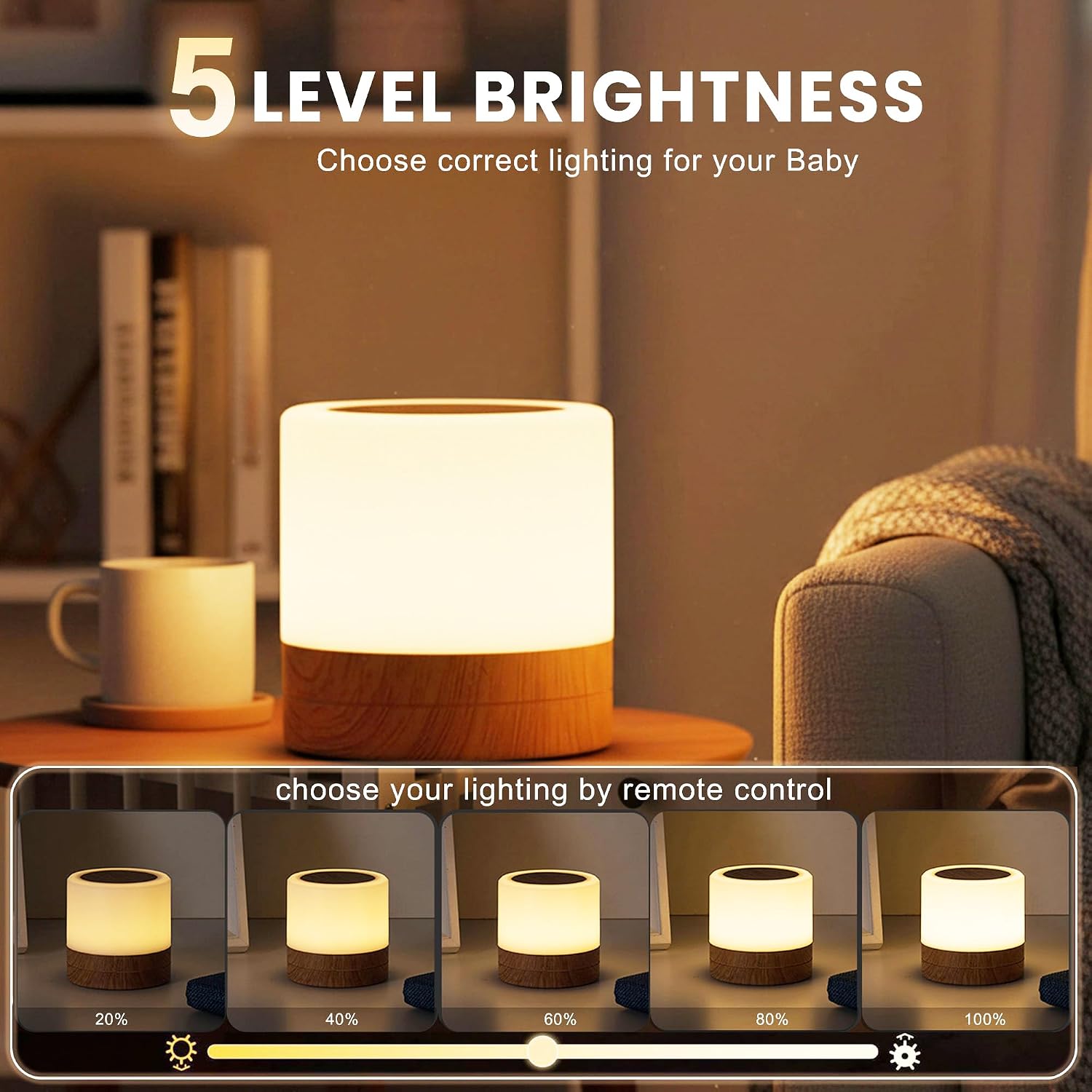 Dimmable Baby Night Light: Eye-Caring Soft Warm White LED Touch Lamp | USB Rechargeable Portable Bedside for Nursery Kids Room Bedroom…