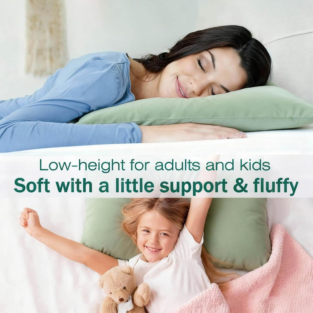 Flat Ultra Thin Bed Pillows King Size Pillow Set of 2 Extra Soft Down Alternative for Stomach Back Sleeper Sage Green 20x36inches