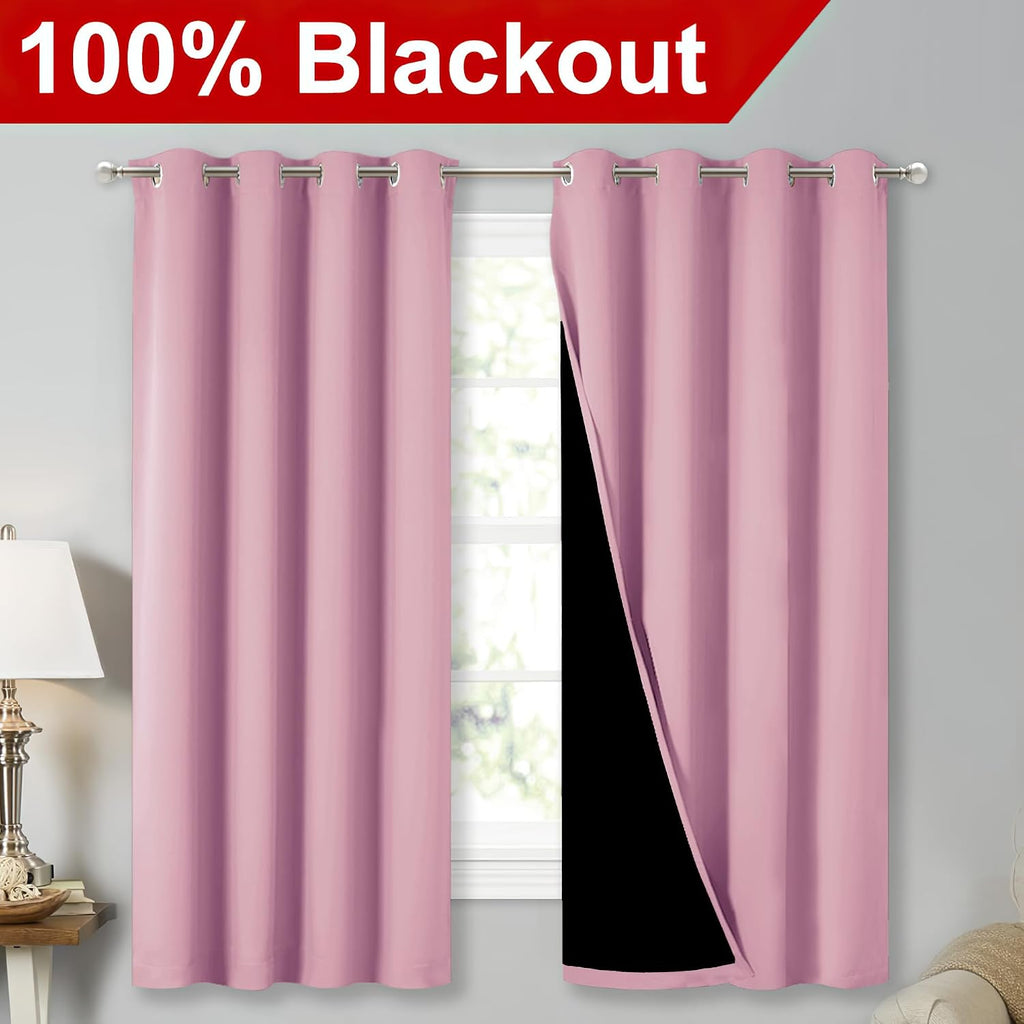 Nicetown 100% Blackout Curtains with Black Liners, Thermal Insulated Full Blackout 2-Layer Lined Drapes, Energy Efficiency Window Draperies…