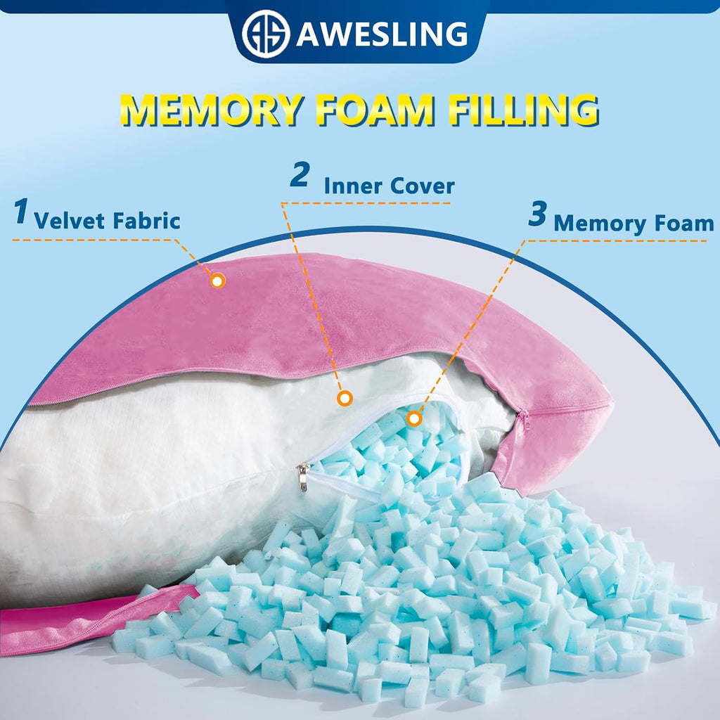 Shredded Memory Foam Body Pillow, Pregnancy Pillows for Sleeping, Maternity Pillow for Pregnant Women, Memory Foam Filling U Shaped Body…
