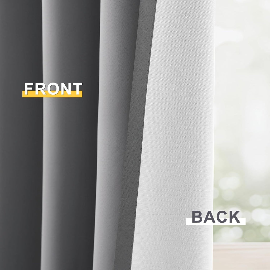 Yakamok Grey Room Darkening 100% Blackout Curtains Grommet Extra Wide Window Treatment with 2 Thick Layers-Gray Thermal Insulated Drape 1…