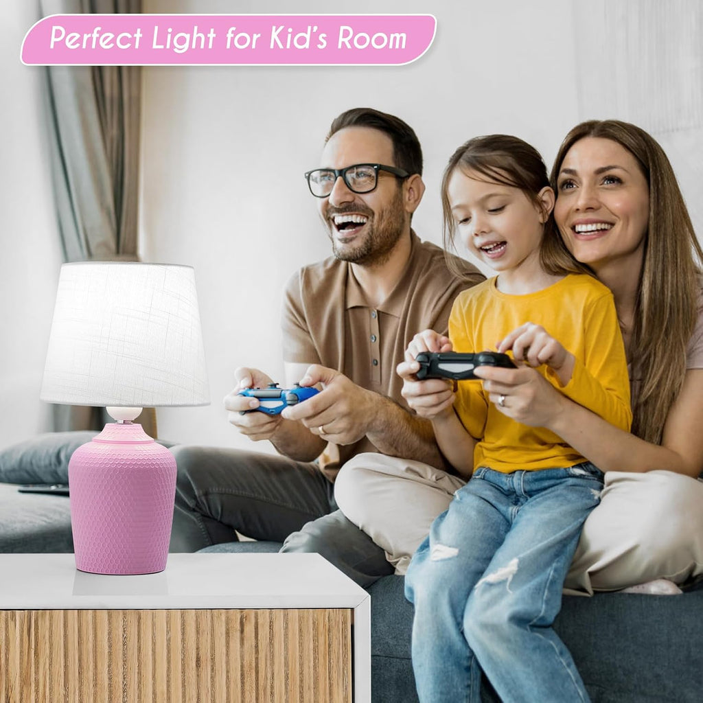 Sucolite Small 11.8'' Table Lamps Set of 2, Bedside Nightstand Lamps for Bedroom Kid’s Room, Cute Desk Lamps with Studded Texture Base…