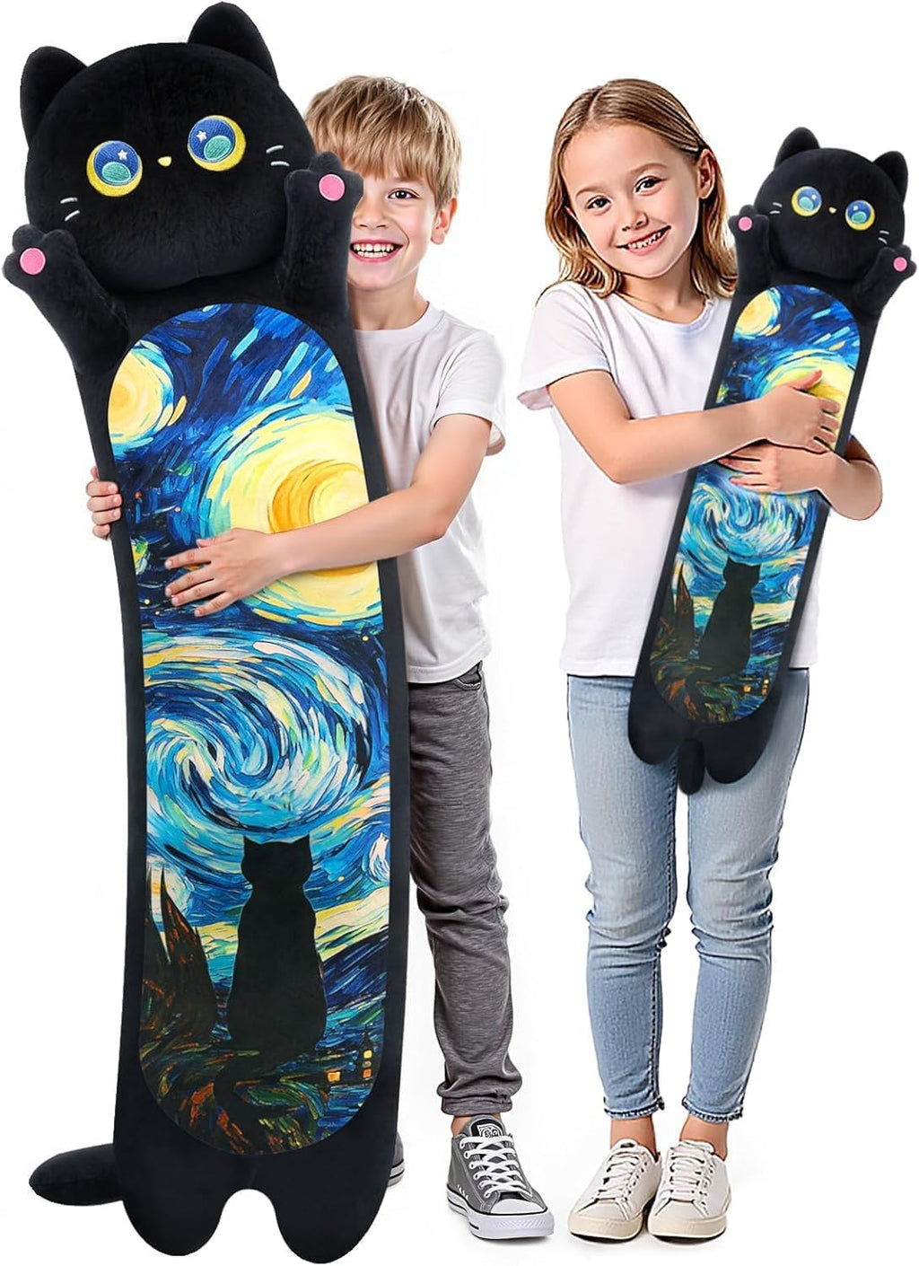 Mewaii Long Cat Plush 5 Sizes, 120% Extra Filling Giant Plushness Kids Body Pillow, Kawaii Cute Black Starry Cat Stuffed Animals…
