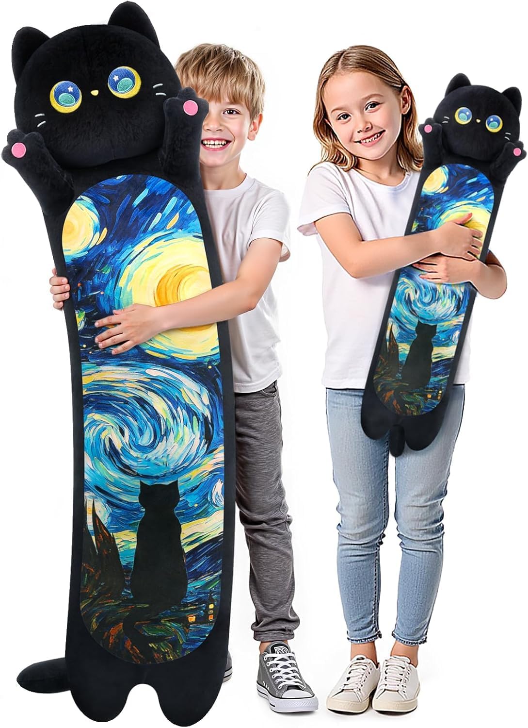 Mewaii Long Cat Plush 5 Sizes, 120% Extra Filling Giant Plushness Kids Body Pillow, Kawaii Cute Black Starry Cat Stuffed Animals…