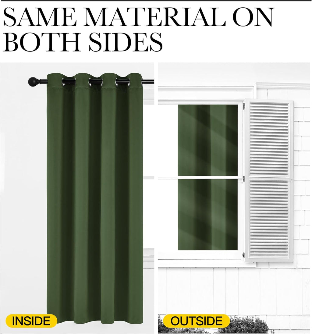 Nicetown Dark Green Curtains for Bedroom, Grommet Blackout Window Treatments Faux Silk Room Darkening Thermal Window Treatments for Kids Ro…