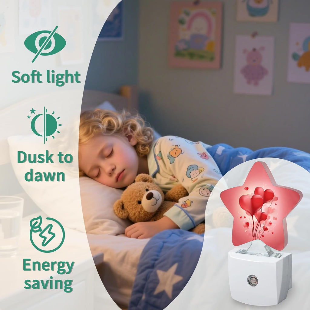 Star Night Light Plug in, Love Heart Dusk to Dawn Sensor Night Light, Soft Glow Lamp for Kids Bedroom Nursery Hallway Bathroom, Energy…