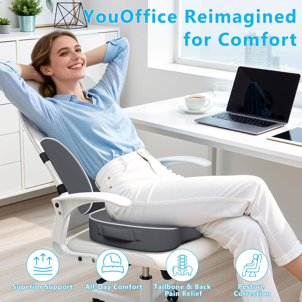 SweetSlubr SweetSlubr Seat Cushion, Lumbar Support Pillow with Adjustable Strap-Chair Cushions for Sciatica -with Washable Cover Mem…