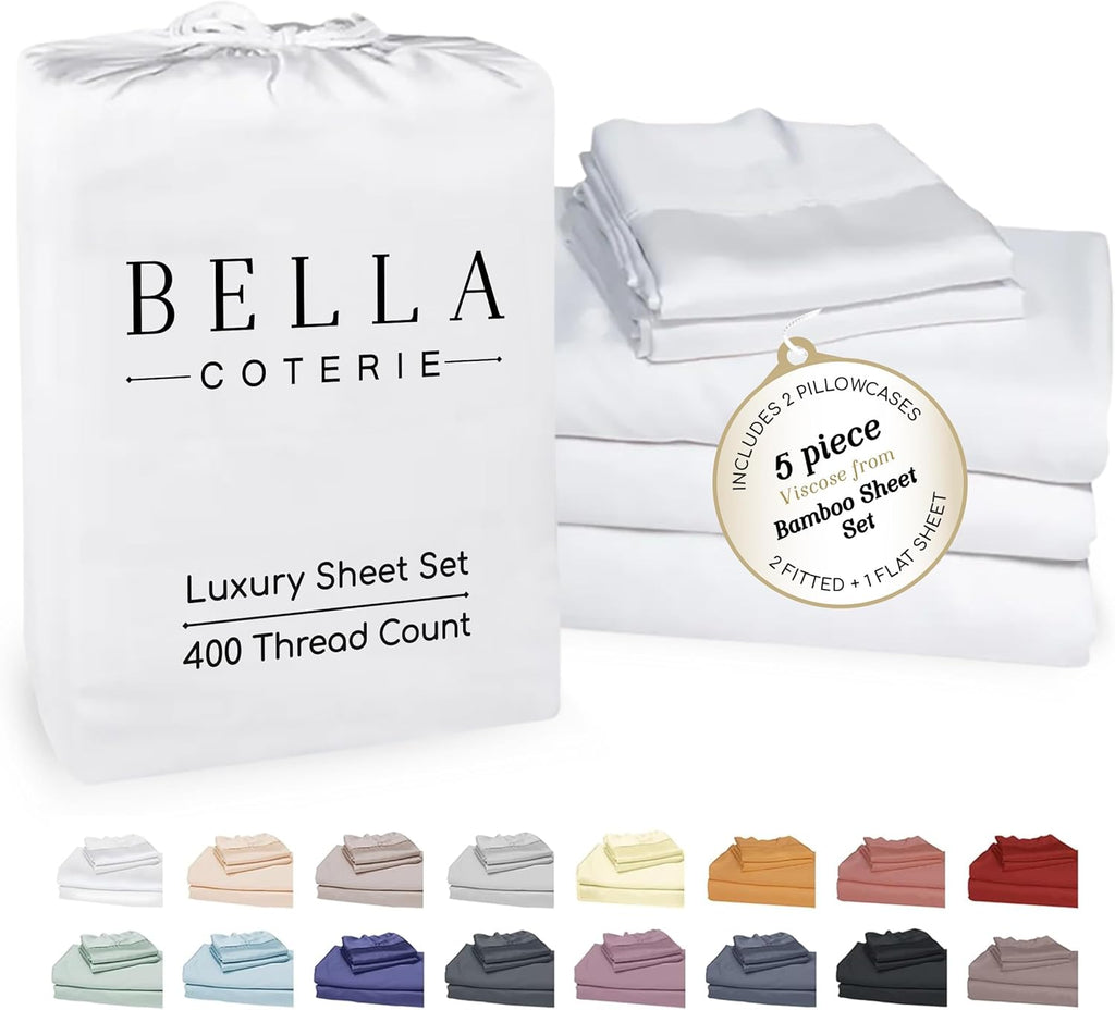 Bella Coterie Luxury Bamboo Viscose Split King Size Sheet Set | 2 Fitted Sheets for Sleep Number & Adjustable Beds | 100% Organically…