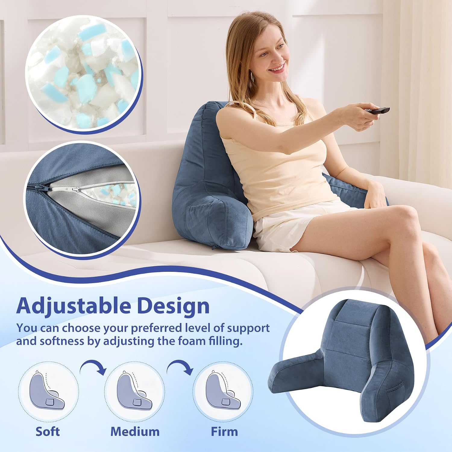 Iaseahk Back Pillow for Bed Sitting Up, Reading Pillows for Beds, Bed Pillow for Sitting up, Backrest Pillows with Arms for Adult, Filled w…