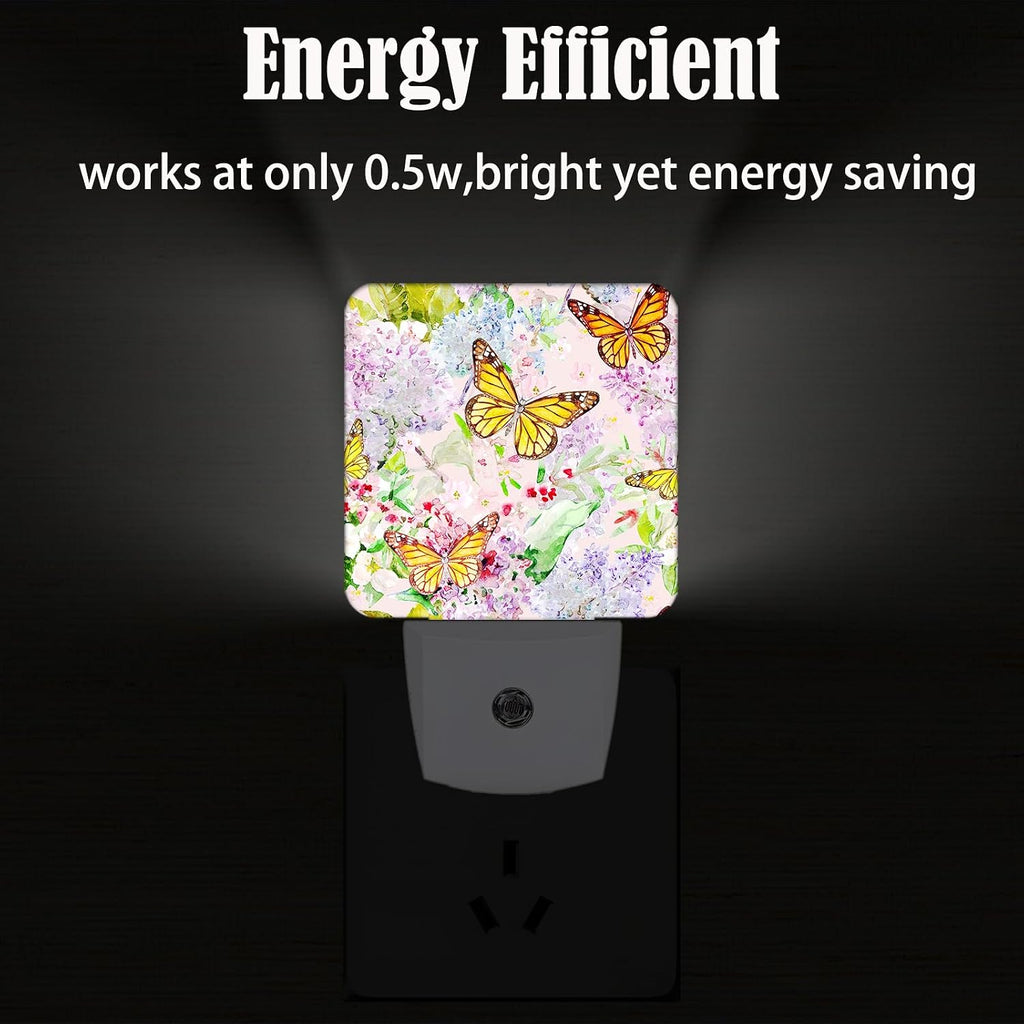 Spring Flowers and Butterflies Night Light, Plug Into Wall Decor for Stairway, Hallway, Kitchen, Dusk To Dawn Sensor Nightlights for…