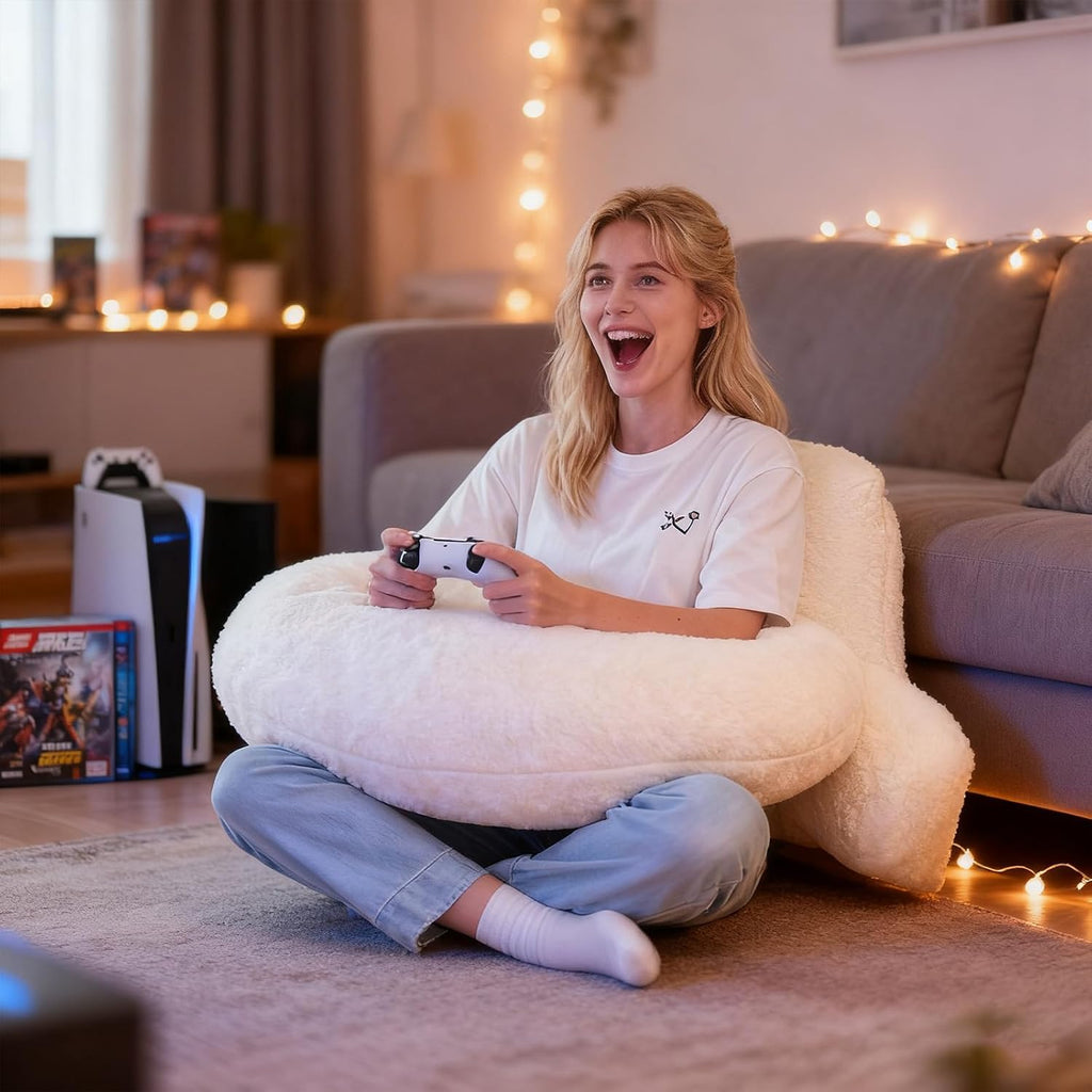 Pajeo 17" Faux Fur Reading Pillow for Bed with Arms, Cute Plush U Shaped Backrest Support Cushion for Kids, Teens, Compact Lap Pillow for Croc…