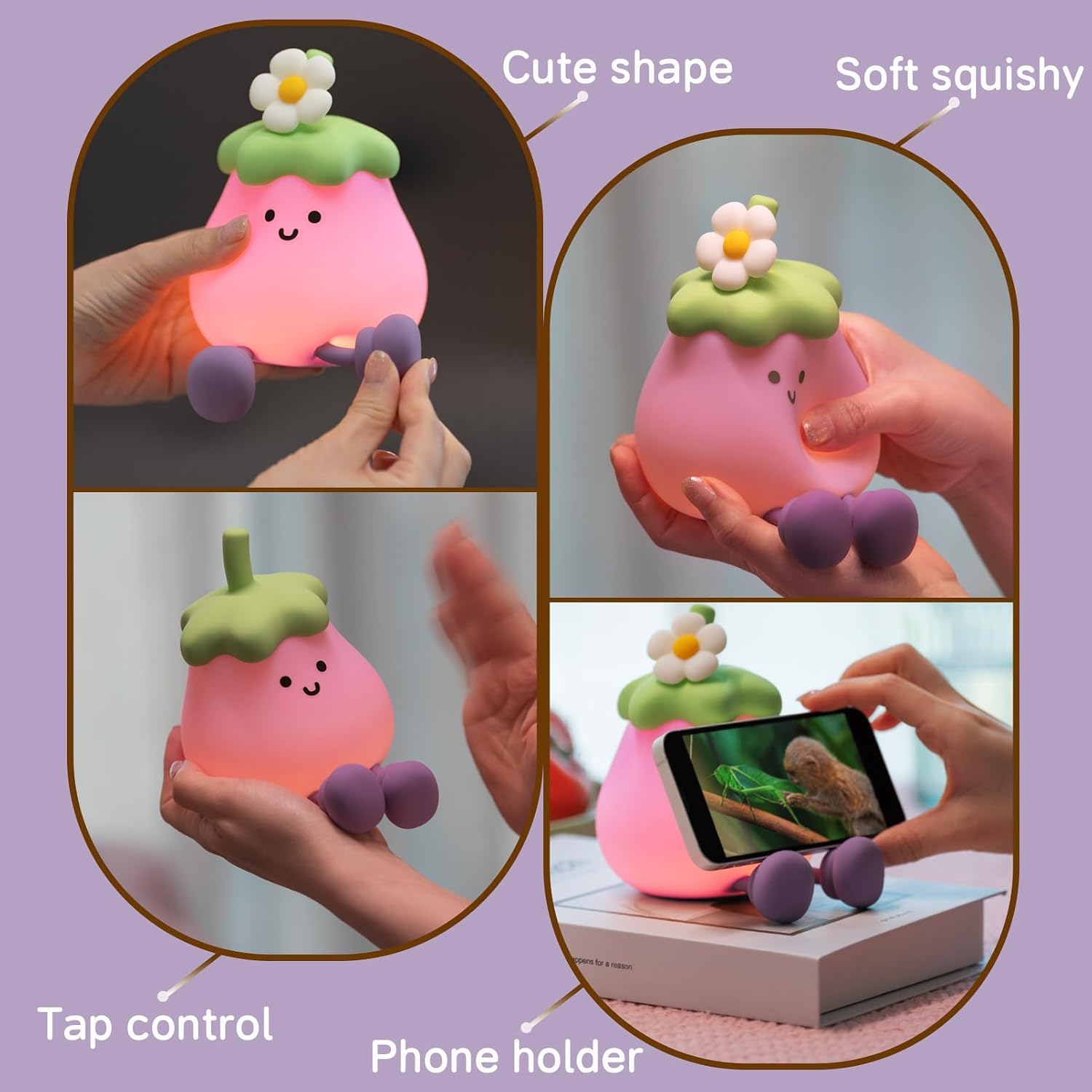 Eggplant Night Light for Kids, Cute Eggplant Sleep Lamp Squishy Silicone Kids Nightlight USB Rechargeable Portable Bedroom Night Lamp…