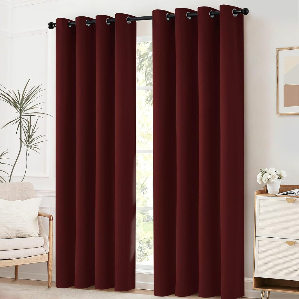 Yakamok Blackout Curtains for Bedroom, Thermal Insulated Blackout Window Curtains with Grommet Top for Living Room- Burgundy Red- 52W x…