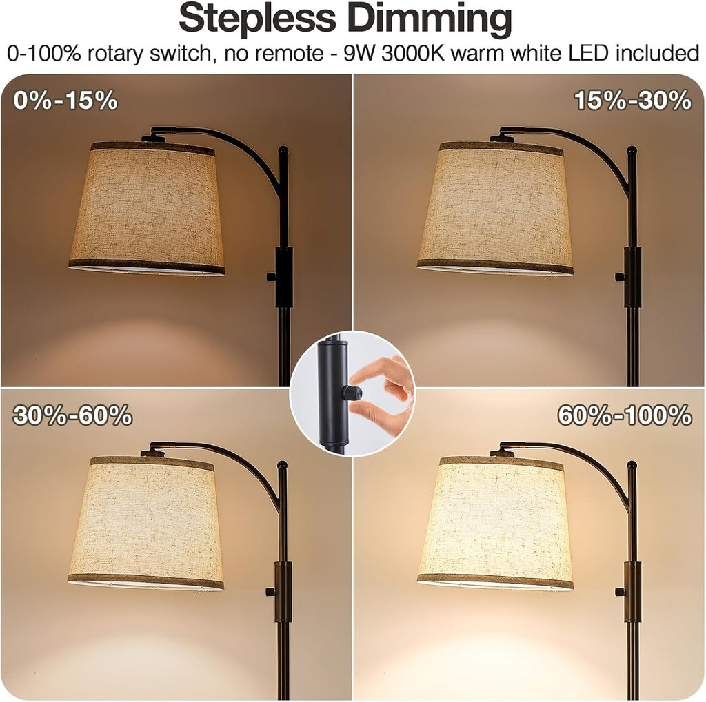 AIDENOEY Fully Dimmable Floor Lamp for Living Room, Standing Lamp Rotary Switch with Table&Linen Beige Shade, Brown Tall Lamps for Bedroom…