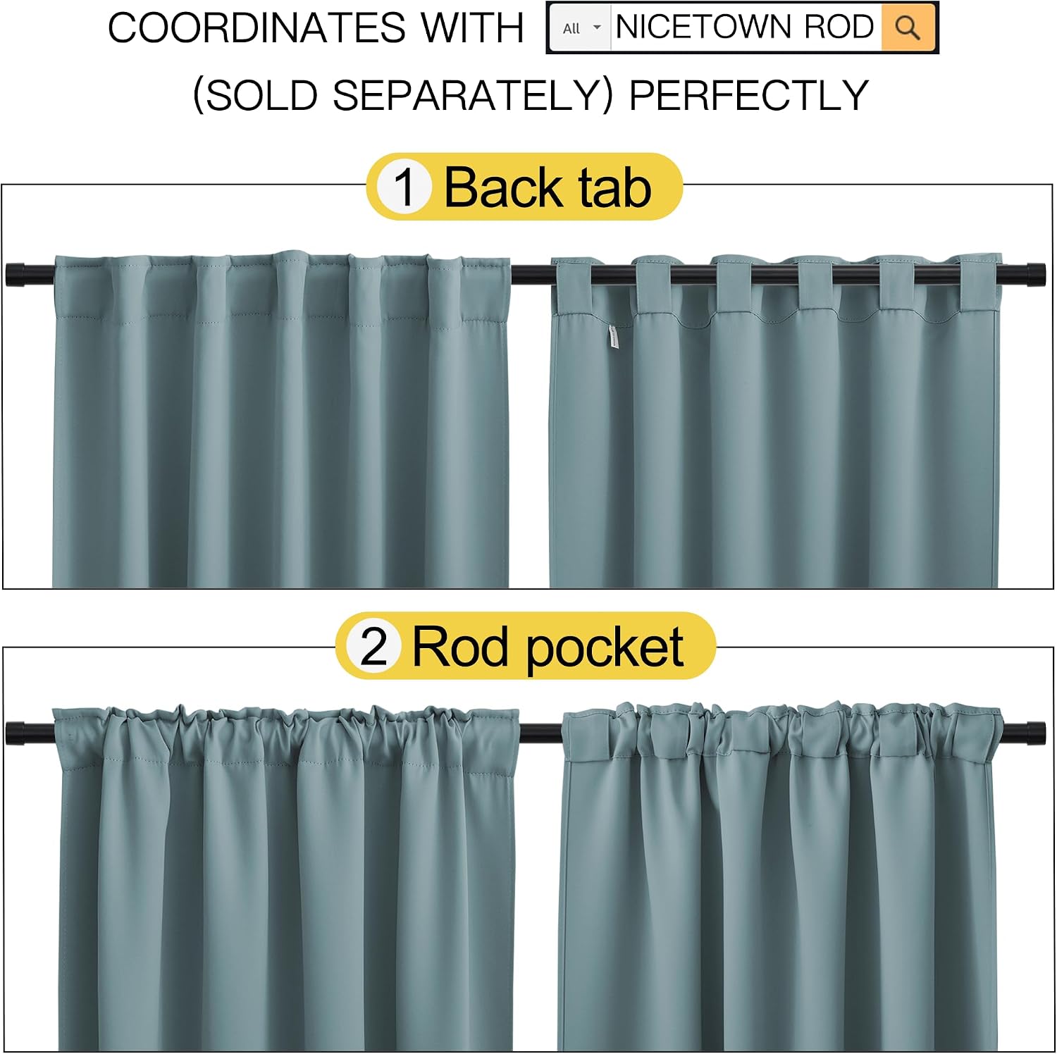 NICETOWN Window Treatment Curtains Room Darkening Drapes - (Greyish Blue Color) 42 Width X 40 Drop Each Panel, 2 Panels Set, Curtains and…
