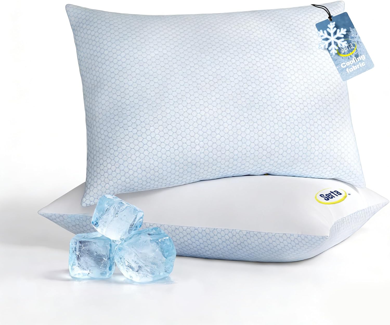 Serta Cooling Down Alternative Bed Pillows Queen Size Set of 2, Reversible Cooling & Cotton Fabric, Medium Firm, Breathable Support for…
