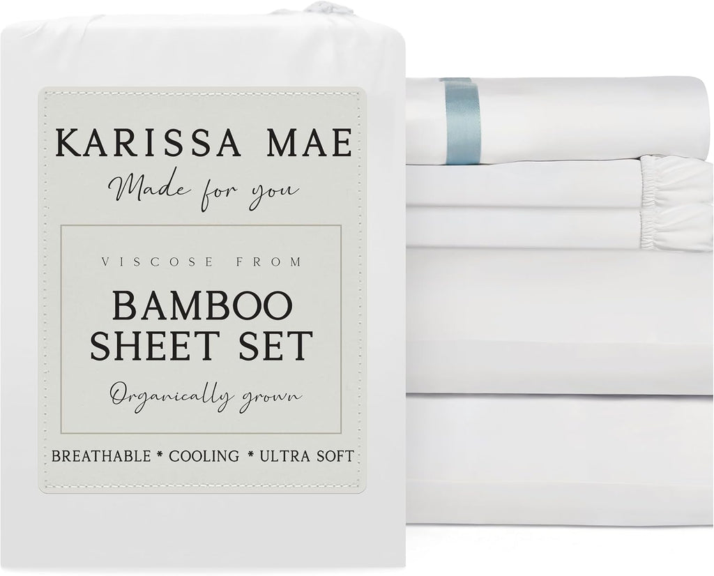 KARISSA MAE Pure Viscose from Bamboo Split King Size Sheet Set | 100% FSC Certified | Luxuriously Soft | Cooling | 18" Deep Pocket…