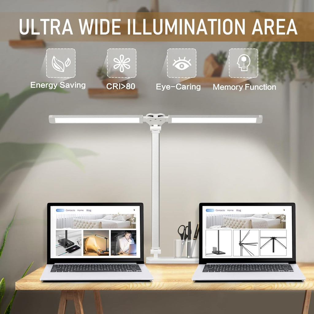 CHARYJOD LED Desk Lamp for Home Office, Eye-Caring Desk Light with USB Adapter, 10W 50 Lighting Modes Foldable Dual Swing Arm Architect…
