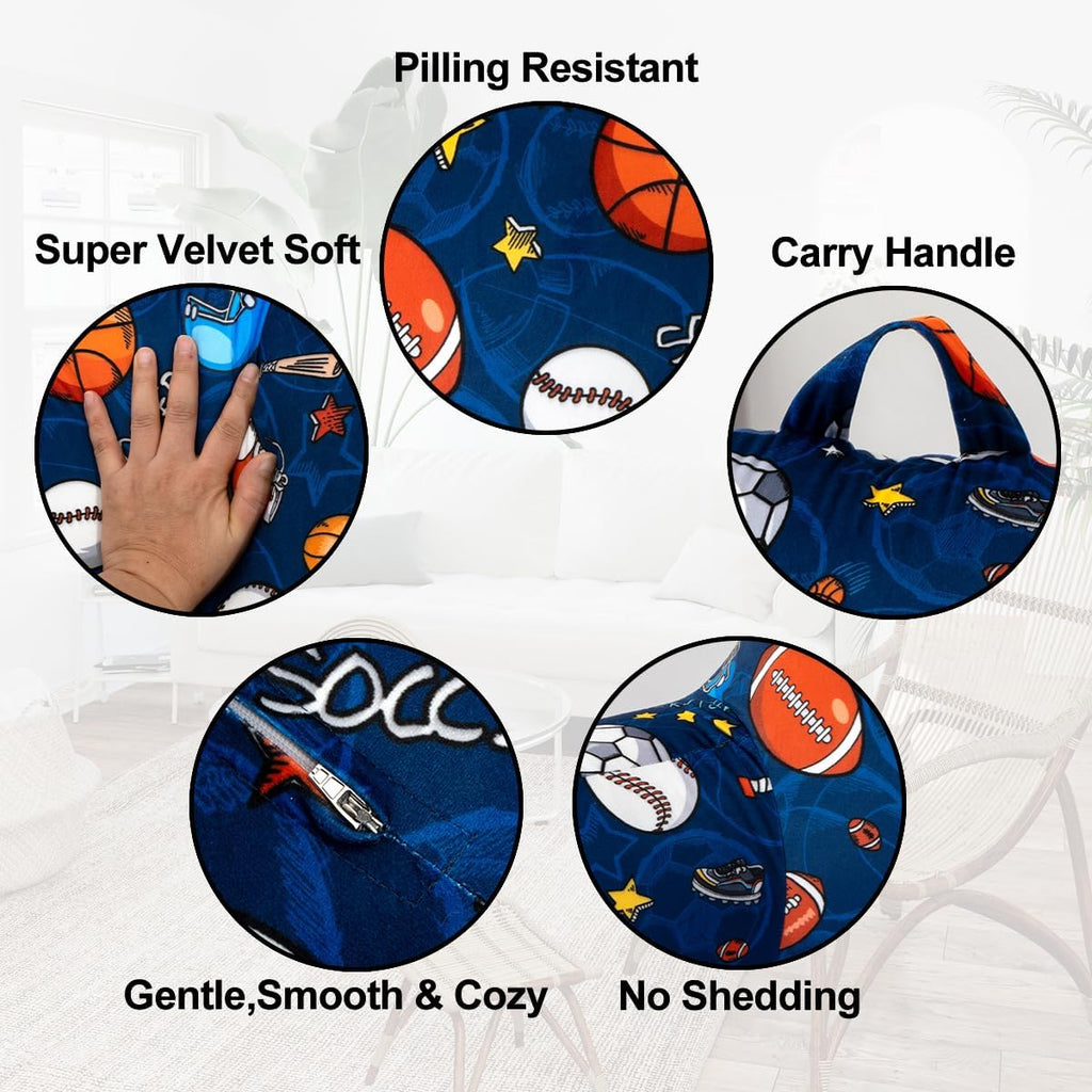 Holawakaka Reading Pillow with Arms, Sports Baseball Basketball Rugby Print Plush Bed Rest Pillows for Kids Teens Sitting in Bed, Sofa, Chai…