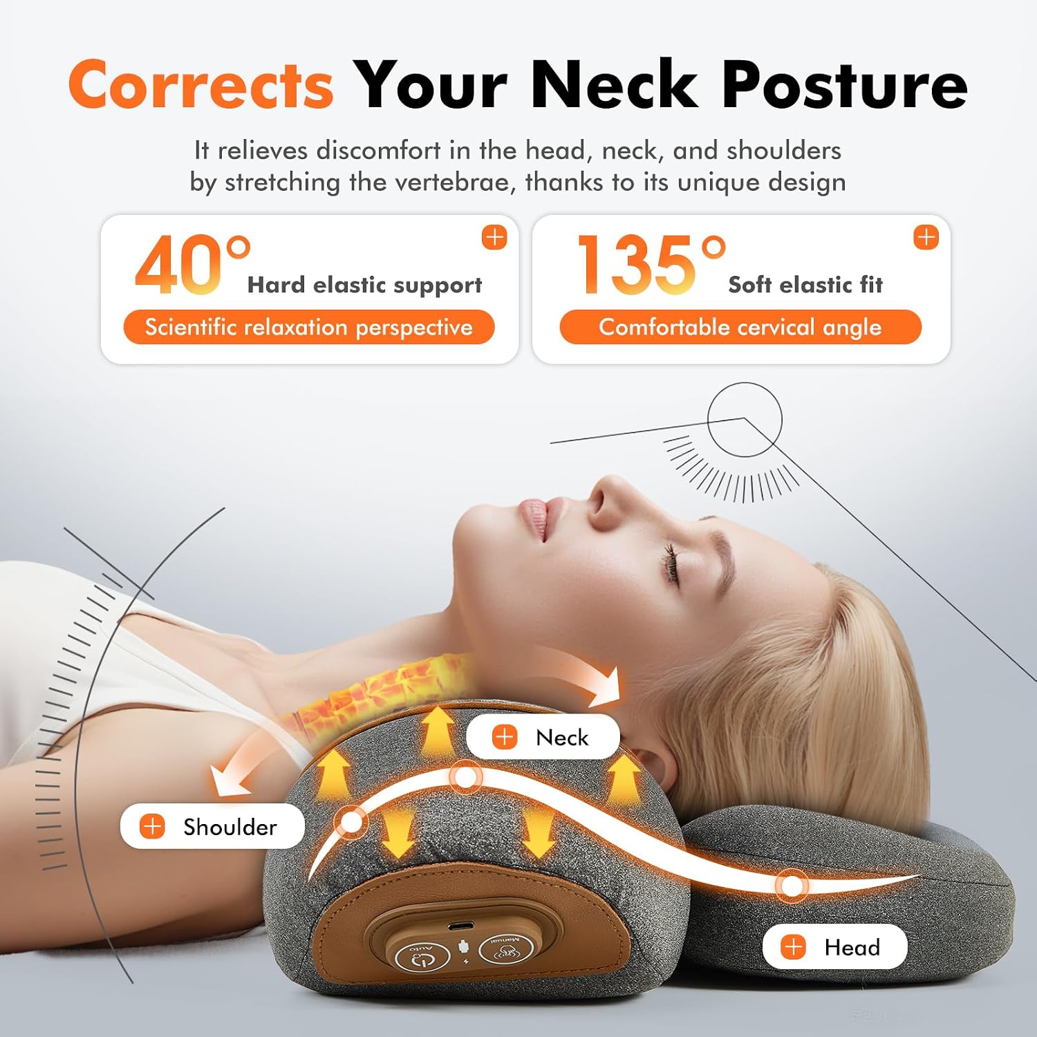 Walfite 3-in-1 Neck Massager Pillow with Heating & Cervical Traction, Ergonomic Cervical Pillow for Neck Back Shoulder, Rechargeable Neck…