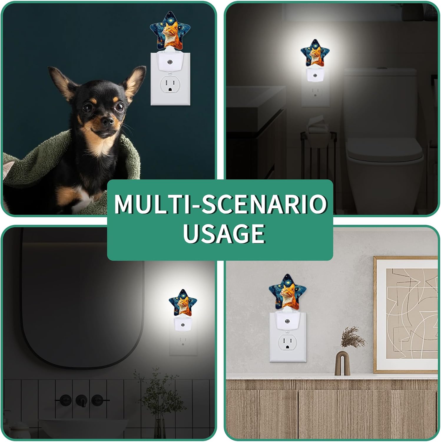 Star Night Light Plug in, Starry Sky Cat Dusk to Dawn Sensor Night Light, Soft Glow Lamp for Kids Bedroom Nursery Hallway Bathroom…