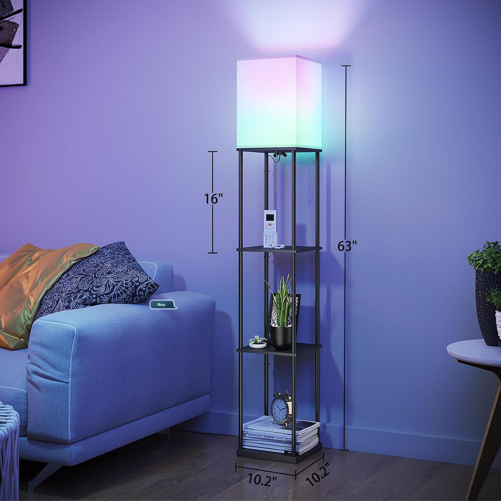 SUNMORY Floor Lamp with Shelves, Smart APP Control Standing Lamps with RGB Bulb, 4-Tier Dimmable Floor Lamps for Living Room, Tall Lamp…