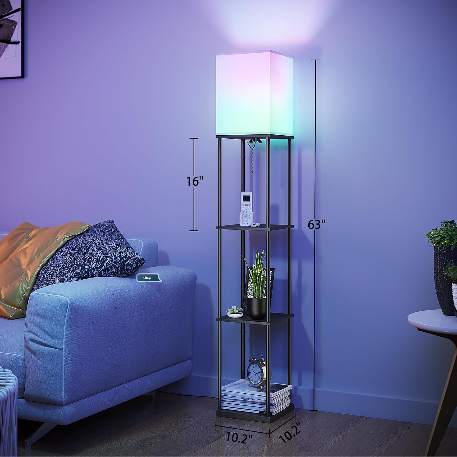 SUNMORY Floor Lamp with Shelves, Smart APP Control Standing Lamps with RGB Bulb, 4-Tier Dimmable Floor Lamps for Living Room, Tall Lamp…