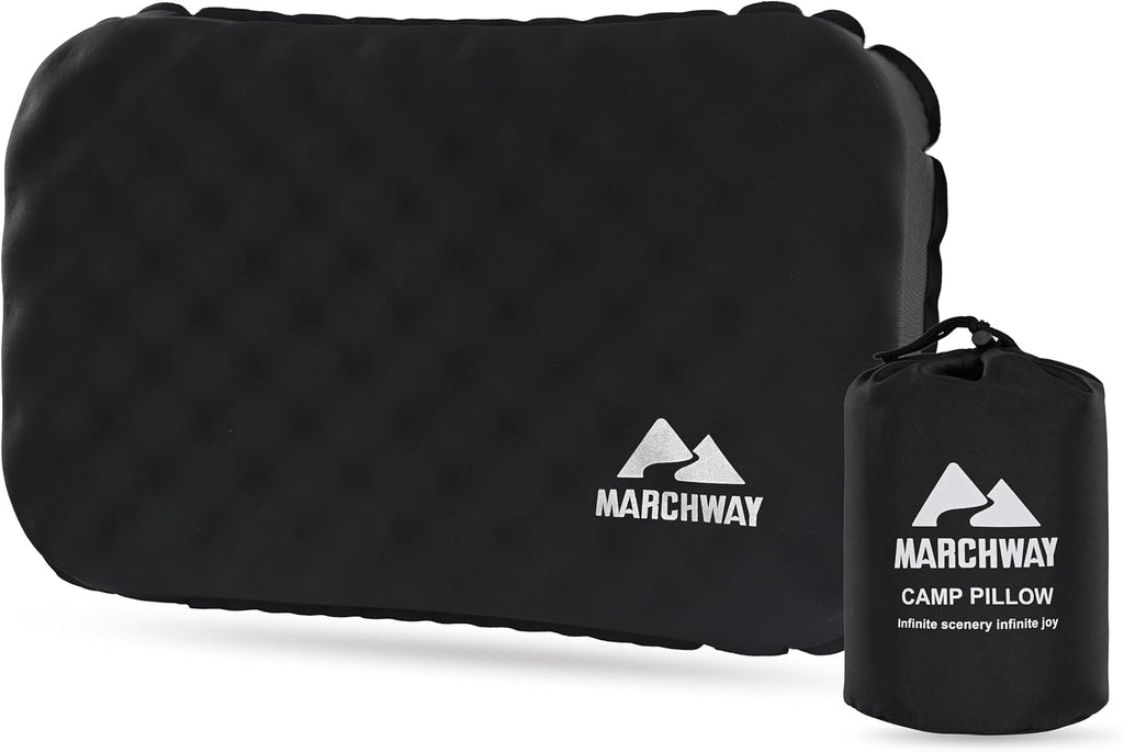MARCHWAY Inflatable Camping Pillow with Soft Foam Top & TPU Air Bladder, Dual-Sided Support for All-Season, Lightweight Compact Travel…