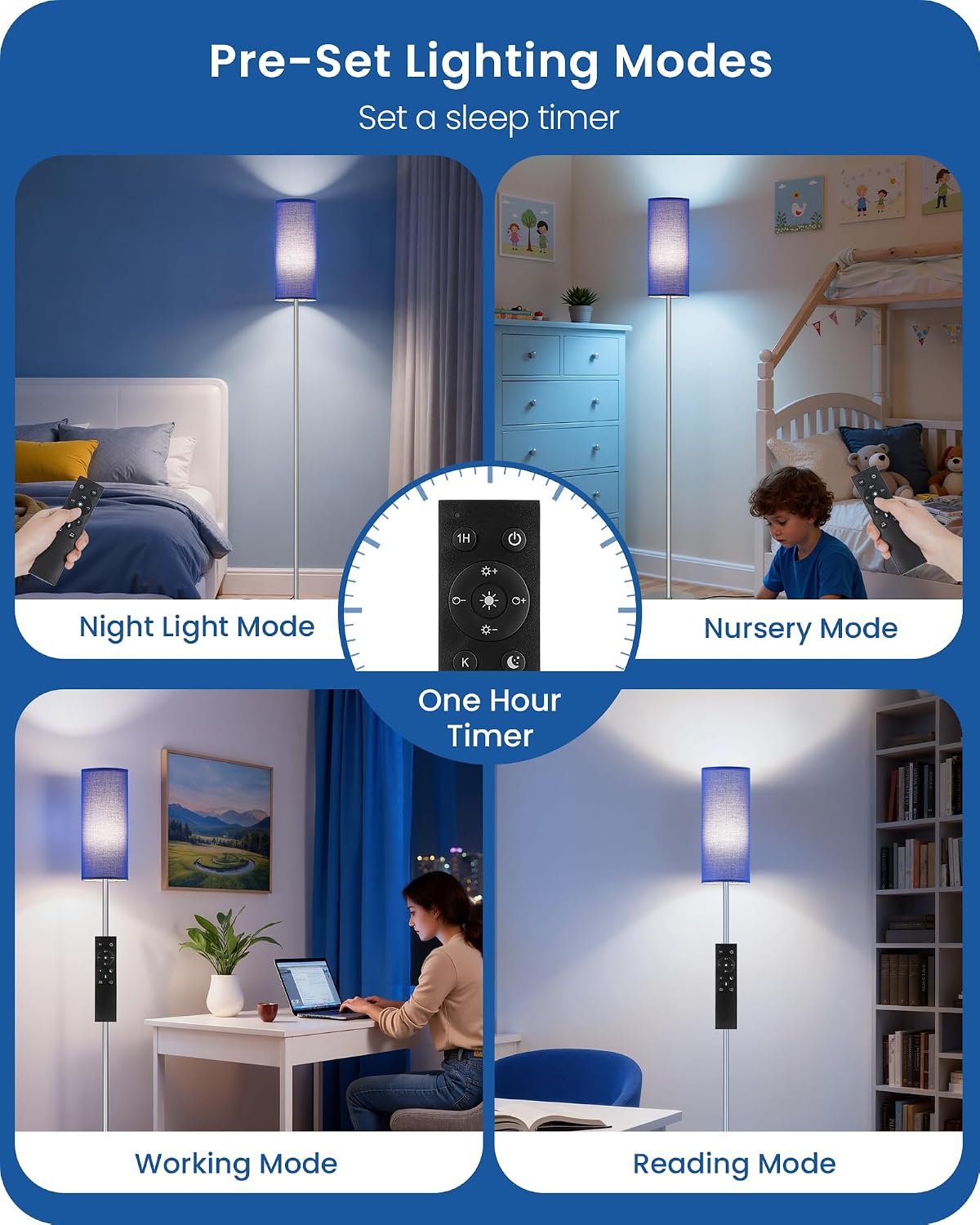 Dimmable Floor Lamps for Living Room with Remote and Foot Switch, 64.4” Modern Standing Tall Lamp, Corner Lamp for Bedroom, Office, Bulb…
