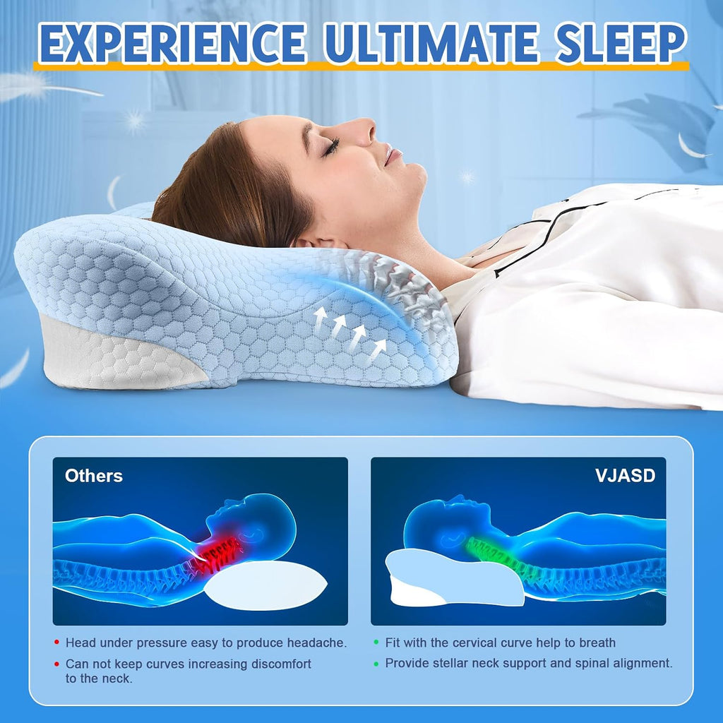 Vjasd Cervical Neck Pillows with Memory Foam - Neck Pillows for Contour Memory Foam Pillows Ergonomic Neck Support - Adjustable Orthopedic…