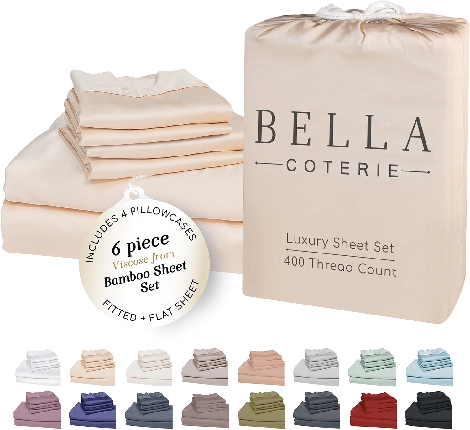 Bella Coterie 6 Piece Luxury Bamboo Viscose Split Top King Size Sheet Set | 34" Split for Adjustable Beds | 100% Organically Grown|…