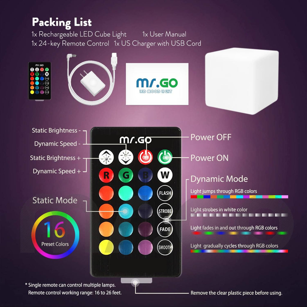 Mr.Go 14-Inch Color Changing LED Cube Light Stool, Glow Cube Seat for Kids, Modern LED Light Side Table, 16 RGB Colors Mood Lighting…