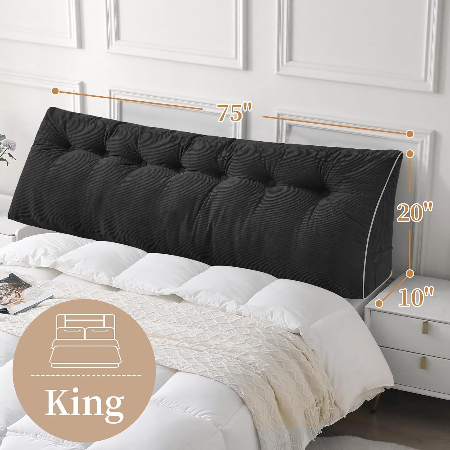 Sasttie Headboard Pillow King, Wedge Pillow Headboard for Sitting Up in Bed, Back-Rest Support Triangular Cushion for Reading - Features Re…