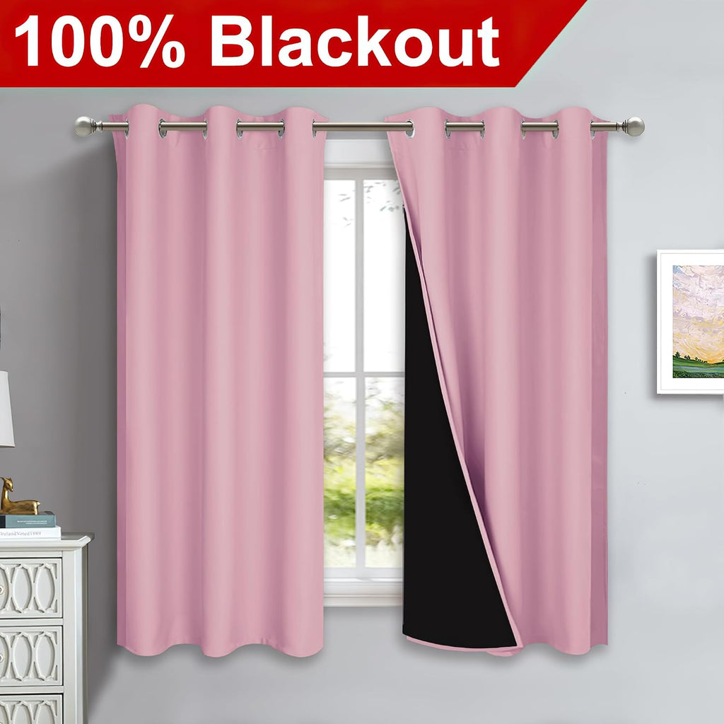 Nicetown 100% Blackout Curtains with Black Liners, Solid Thermal Insulated Full Blackout 2-Layer Lined Drapes, Energy Efficiency Window Dra…