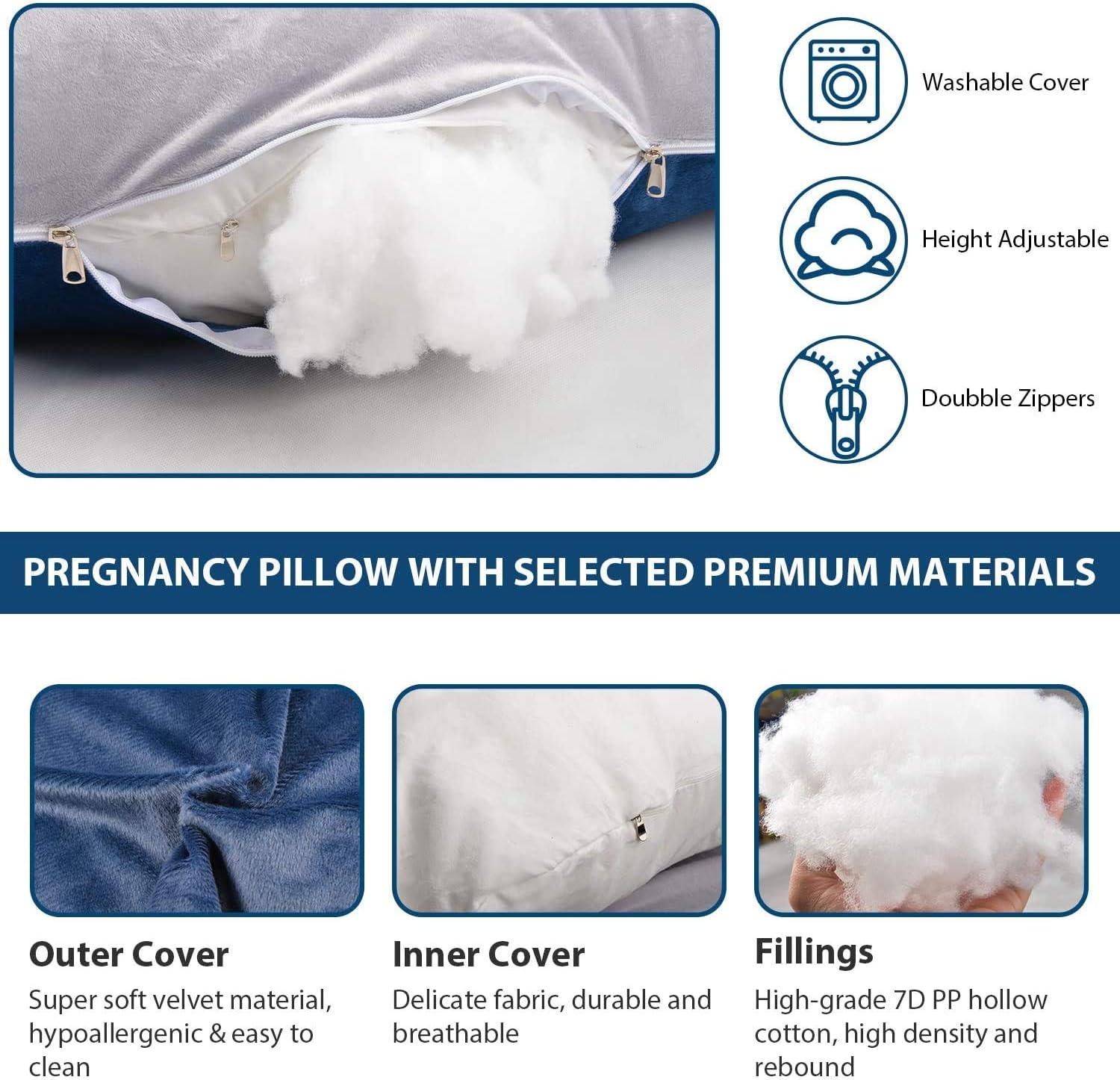 U-Shaped Full Body Pregnancy Pillow for Sleeping – 57" Maternity Pillow with Removable Cover, Support for Back, Legs, Belly & Hips…