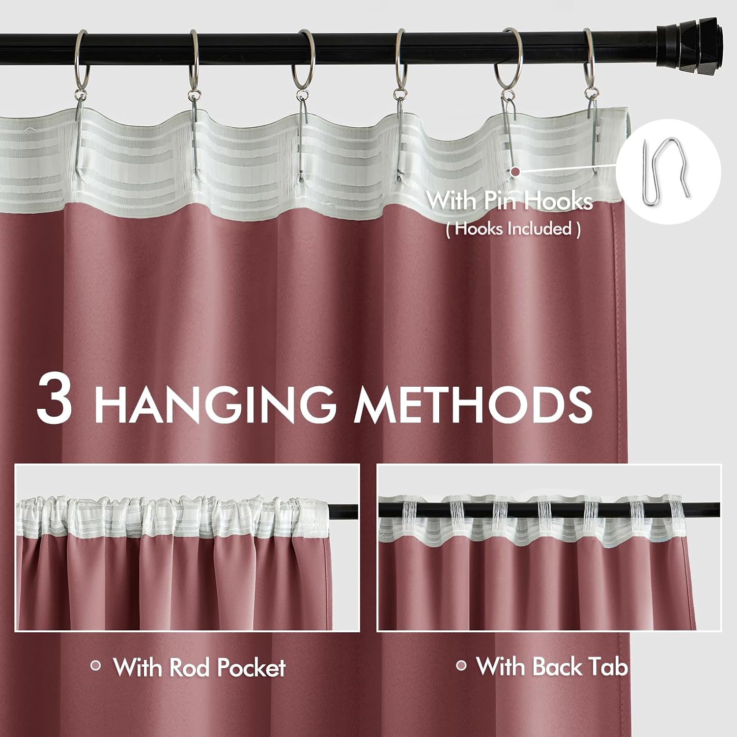Miulee Dusty Rose Back Tab Blackout Curtains 120 Inch Long 2 Panels Set for Bedroom, Rod Pocket/Pinch Pleated Extra Long Thermal Insulated…
