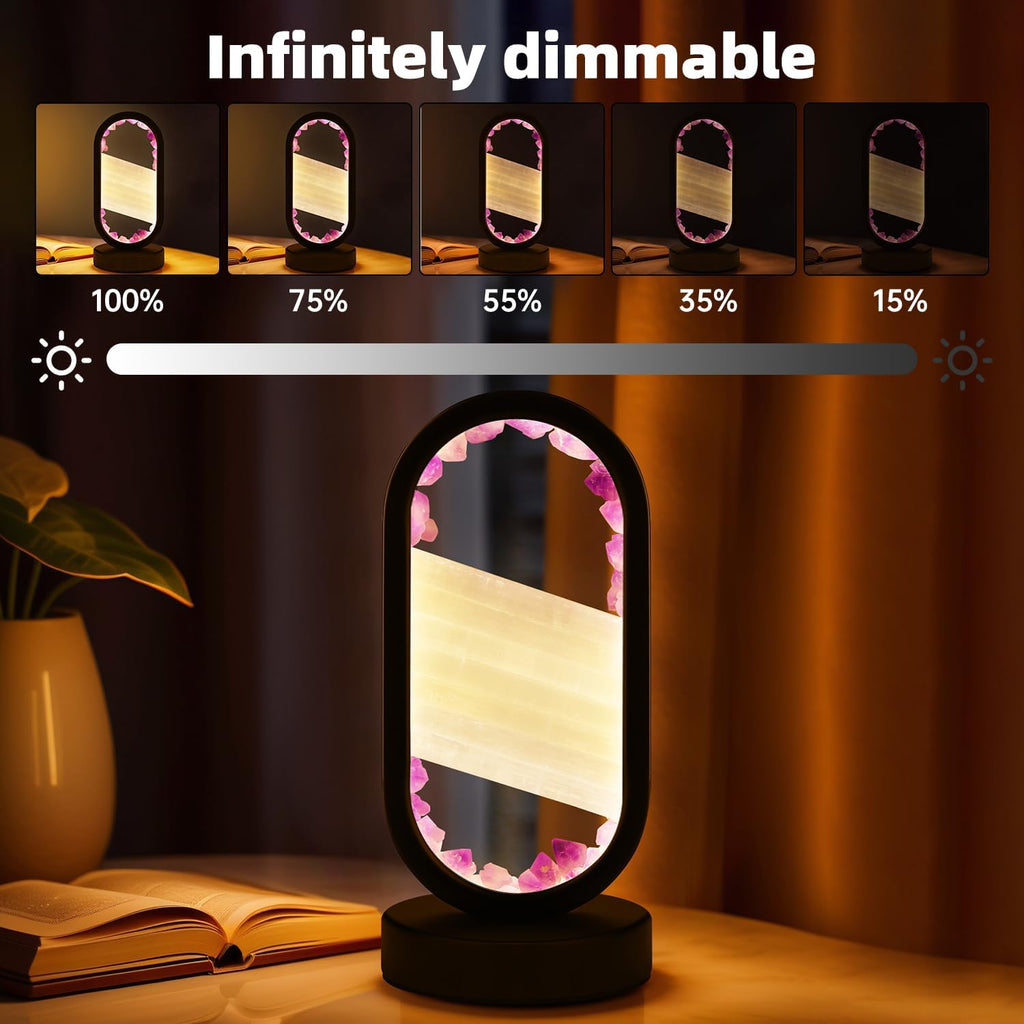 Natural Amethyst and Selenite Crystal Healing Night Table Lamp –3-Color Dimmable Mood Lighting for Meditation Relaxation and Restful…