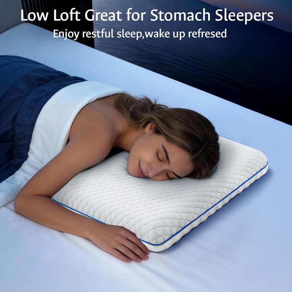 Fulocean Ultra Cooling Pillow for Stomach and Back Sleepers 2.75 Inch, Support Gel Memory Foam Pillow for Neck Shoulder, Low Loft Thi…
