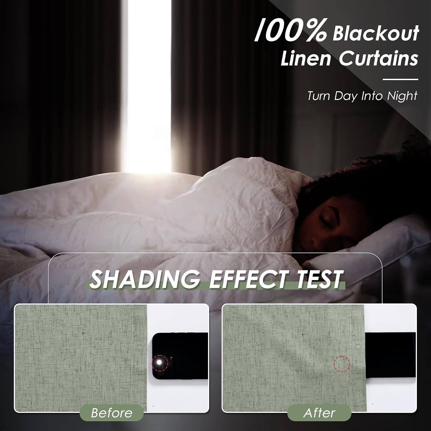 Nanspring Desert Sage 100% Blackout Linen Curtains for Bedroom 90 Inches Long Back Tab Thermal Insulated Modern Farmhouse Decor Black Out C…