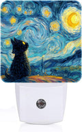 Starry Night Cat Night Light, Plug-in Nightlights Auto Sensor Night Lamp Dusk-to-Dawn Lamp Home Decor for Nursery Children Girls Boys